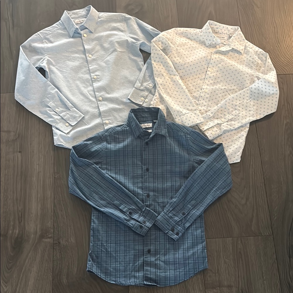 Three Boys Calvin Klein Blue and Blue & White Button Down Shirts, SZ 12.